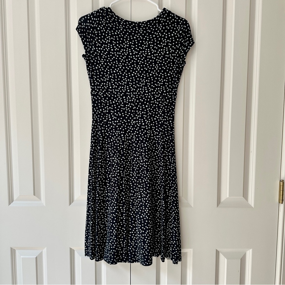 Sade New York Navy Blue Dress Polka Dot Fit Flare Stretch Comfy Casual - Picture 3 of 16